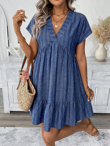 LUNE Women's Blue Striped Print Short Dress