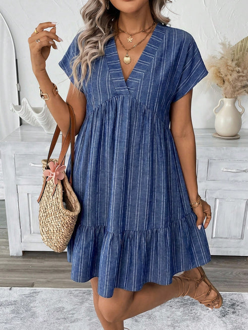 LUNE Women's Blue Striped Print Short Dress