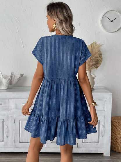 LUNE Women's Blue Striped Print Short Dress