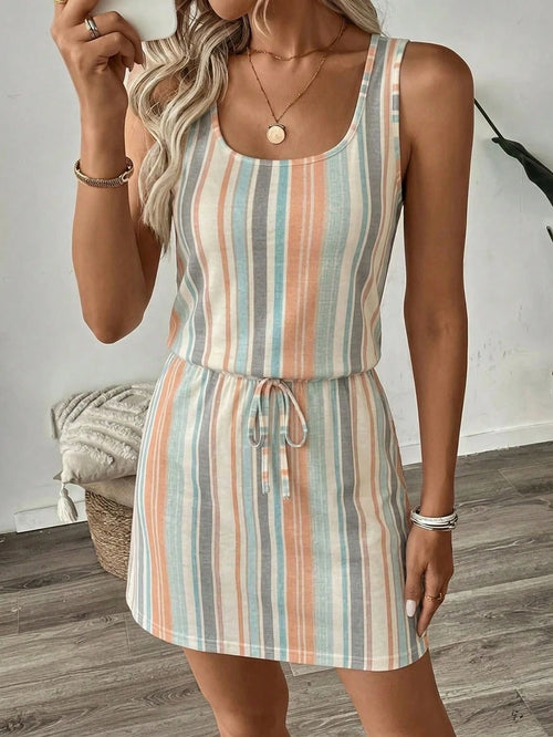 LUNE Women's Casual Coastal Printed Short Dress, Suitable For Spring And Summer Beach Beige