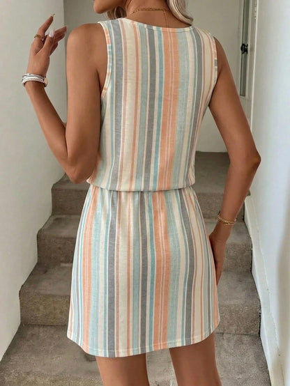 LUNE Women's Casual Coastal Printed Short Dress, Suitable For Spring And Summer Beach Beige