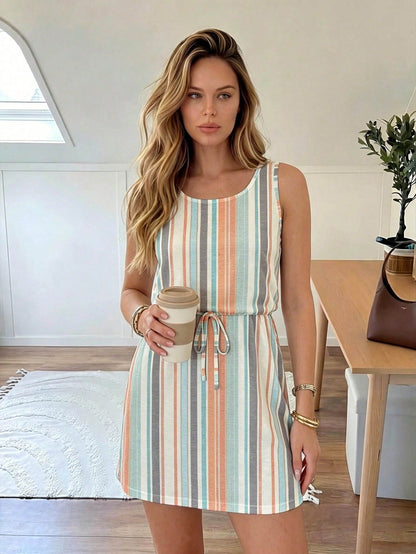 LUNE Women's Casual Coastal Printed Short Dress, Suitable For Spring And Summer Beach Beige
