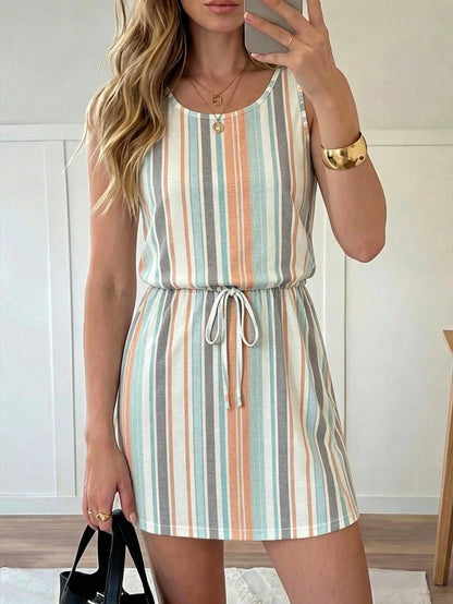 LUNE Women's Casual Coastal Printed Short Dress, Suitable For Spring And Summer Beach Beige