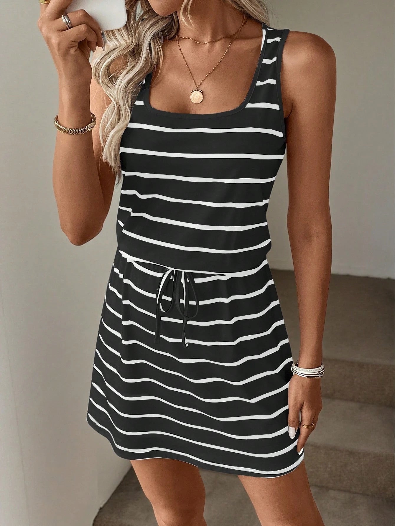 LUNE Women's Casual Coastal Printed Short Dress, Suitable For Spring And Summer Beach Beige