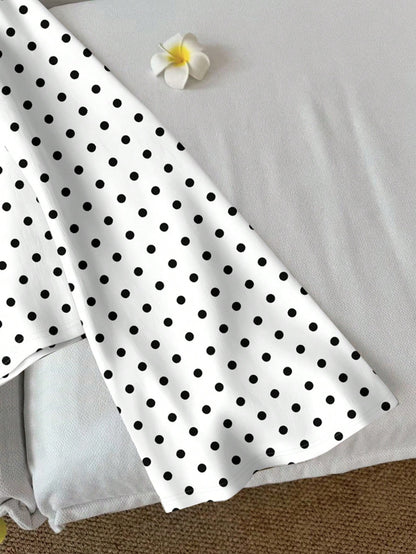 LUNE Women's Casual Retro Polka Dot Print Tie Front Flare Sleeve Top, Suitable For Autumn/Winter, Vacation, Beach, Romantic Elegant Chic