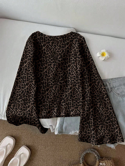 LUNE Women's Casual Retro Polka Dot Print Tie Front Flare Sleeve Top, Suitable For Autumn/Winter, Vacation, Beach, Romantic Elegant Chic