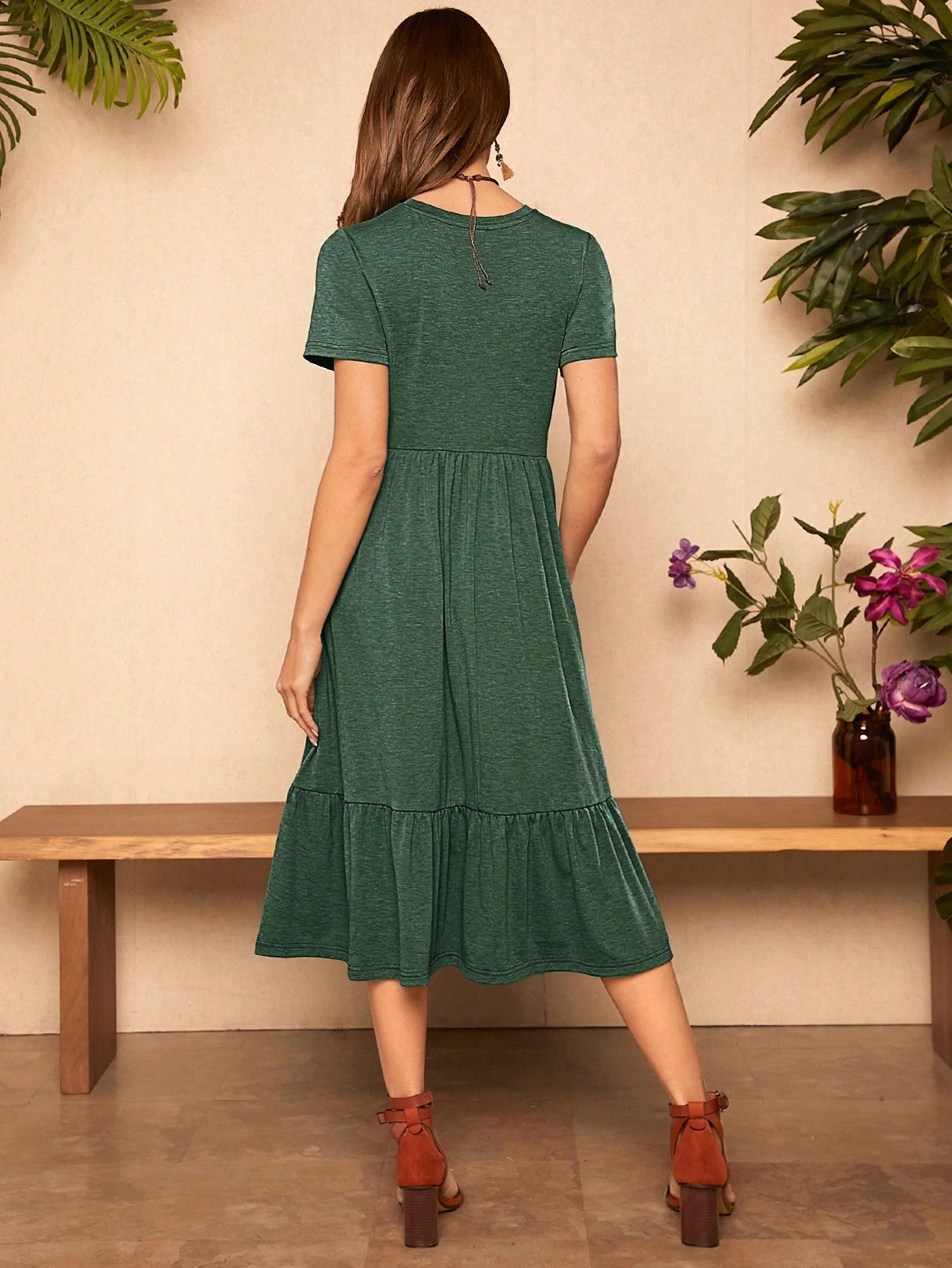 LUNE Women's Casual Solid Color Short Sleeve Dress,Casual