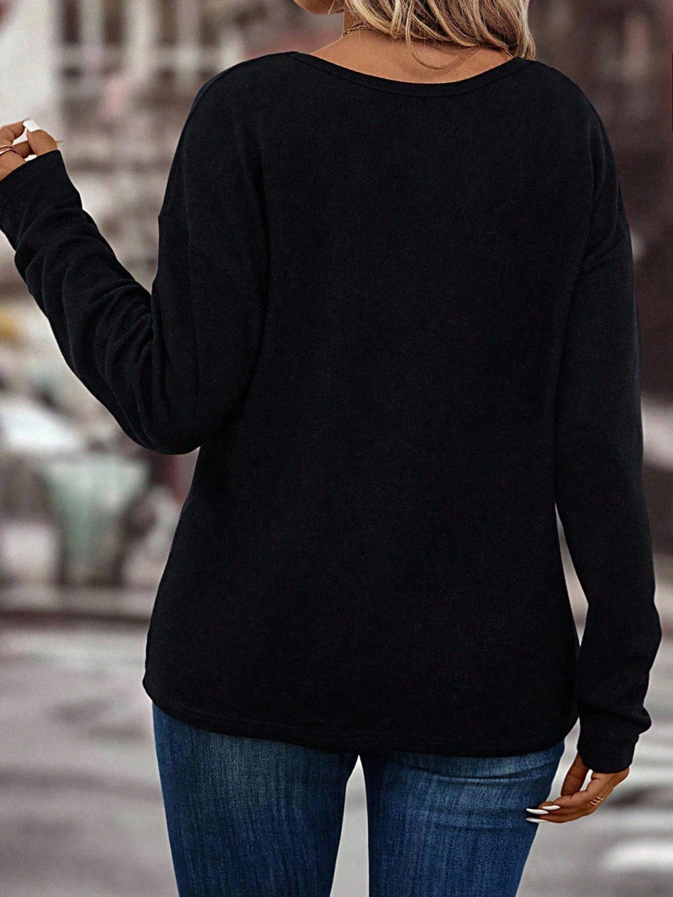 LUNE Women's Casual V-Neck Long Sleeve All-Match T-Shirt, Plus Size, Autumn/Winter Fall