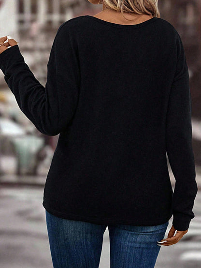 LUNE Women's Casual V-Neck Long Sleeve All-Match T-Shirt, Plus Size, Autumn/Winter Fall