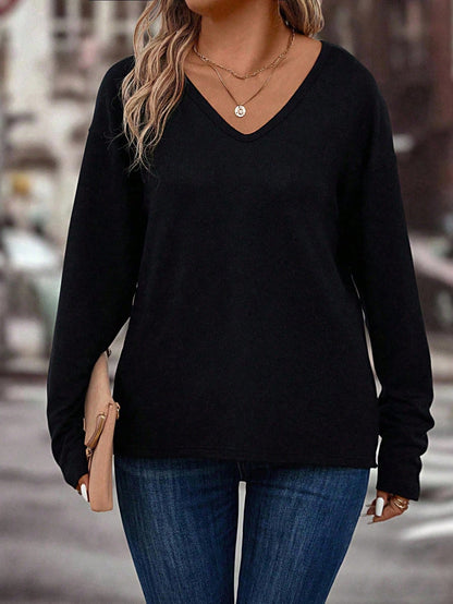 LUNE Women's Casual V-Neck Long Sleeve All-Match T-Shirt, Plus Size, Autumn/Winter Fall