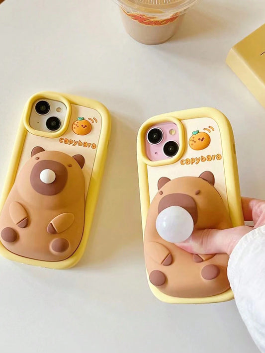 Luxury Cute Capybara Case Silicone Shockproof Cute Capybara Silicone Phone Premium Case With Bubble Toy Stress Relief Protective Cover Compatible With IPhone 11 12 13 14 15 Pro Max 17/17pro/17promax W