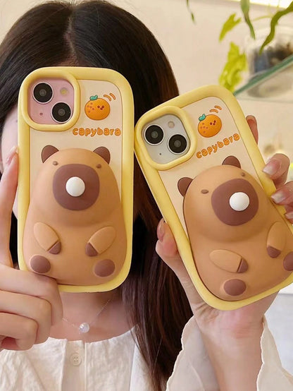 Luxury Cute Capybara Case Silicone Shockproof Cute Capybara Silicone Phone Premium Case With Bubble Toy Stress Relief Protective Cover Compatible With IPhone 11 12 13 14 15 Pro Max 17/17pro/17promax W