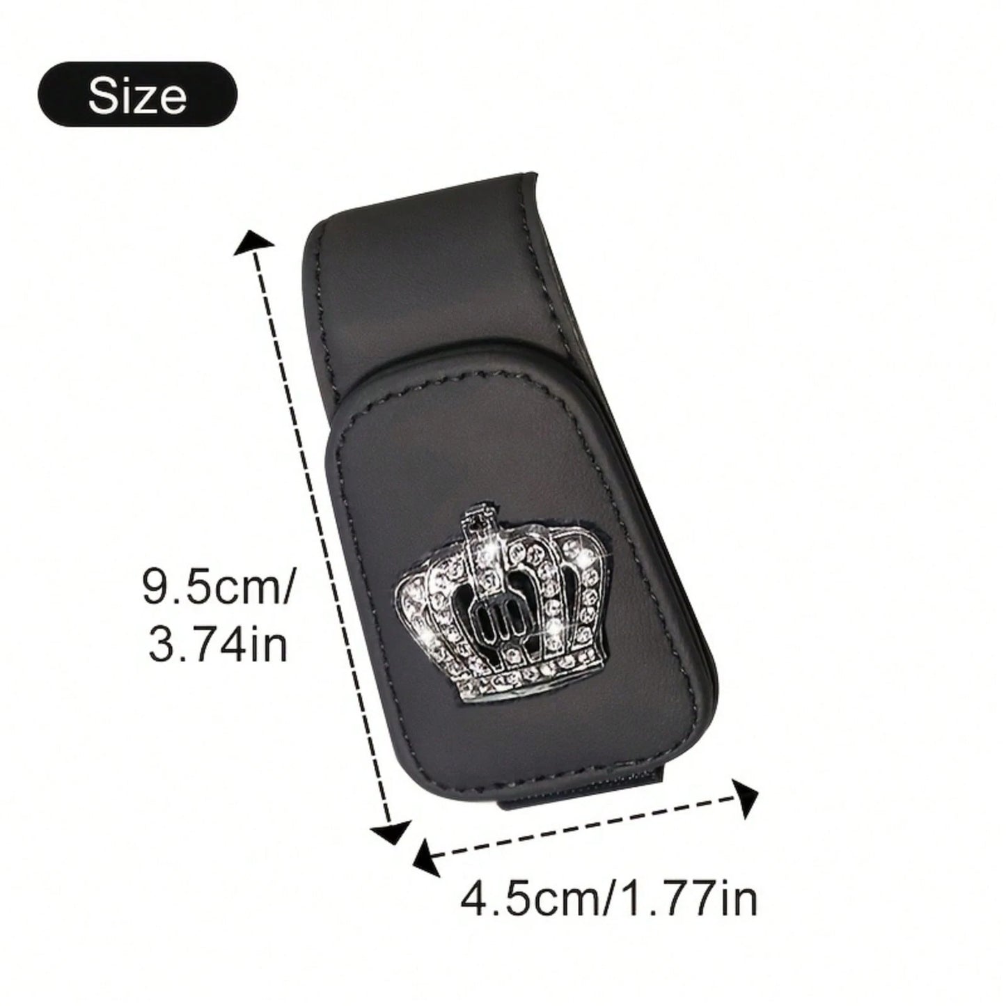 Luxury Faux Leather Crown Car Sunglasses Holder- Fashionable Sun Visor Clip Organizer With Sparkling Crystal Decor, Multiple Colors, Fits Most Vehicles, Shiny Car Accessory