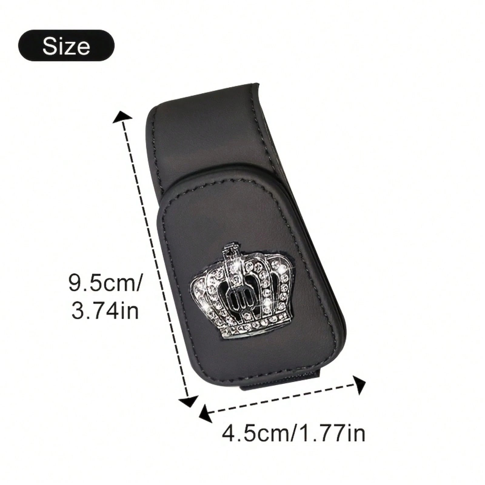 Luxury Faux Leather Crown Car Sunglasses Holder- Fashionable Sun Visor Clip Organizer With Sparkling Crystal Decor, Multiple Colors, Fits Most Vehicles, Shiny Car Accessory