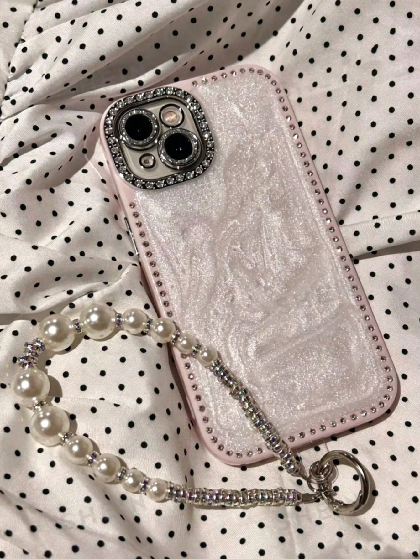 Luxury Laser Glitter Rhinestone Case, Compatible With IPhone 17 Pro Max/16 Pro Max/15/14/13, Pearl Bracelet Design, Shockproof Protection, Hard Case Frame