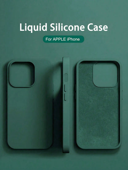 Luxury Silicone Solid Color Dark Green Liquid Silicone 1pc Luxury Shockproof Phone Case Compatible With IPhone 16, 14, 13, 12, 11, 15 Pro Max, Also Compatible With IPhone 12, 13, Mini, 14, 15, 16 Plus