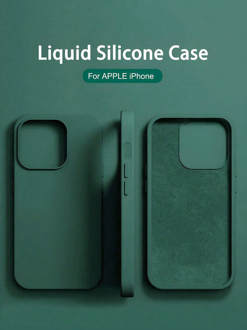 Luxury Silicone Solid Color Dark Green Liquid Silicone 1pc Luxury Shockproof Phone Case Compatible With IPhone 16, 14, 13, 12, 11, 15 Pro Max, Also Compatible With IPhone 12, 13, Mini, 14, 15, 16 Plus