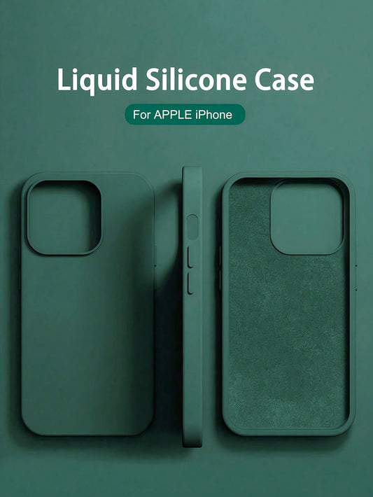 Luxury Silicone Solid Color Dark Green Liquid Silicone 1pc Luxury Shockproof Phone Case Compatible With IPhone 16, 14, 13, 12, 11, 15 Pro Max, Also Compatible With IPhone 12, 13, Mini, 14, 15, 16 Plus