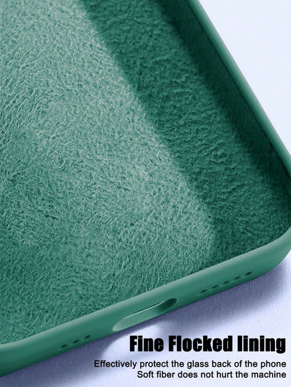 Luxury Silicone Solid Color Dark Green Liquid Silicone 1pc Luxury Shockproof Phone Case Compatible With IPhone 16, 14, 13, 12, 11, 15 Pro Max, Also Compatible With IPhone 12, 13, Mini, 14, 15, 16 Plus