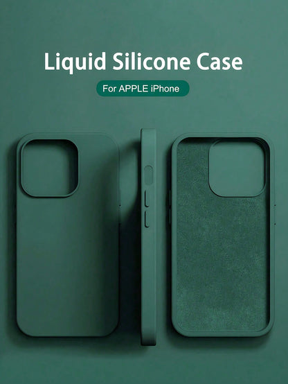 Luxury Silicone Solid Color Dark Green Liquid Silicone 1pc Luxury Shockproof Phone Case Compatible With IPhone 16, 14, 13, 12, 11, 15 Pro Max, Also Compatible With IPhone 12, 13, Mini, 14, 15, 16 Plus