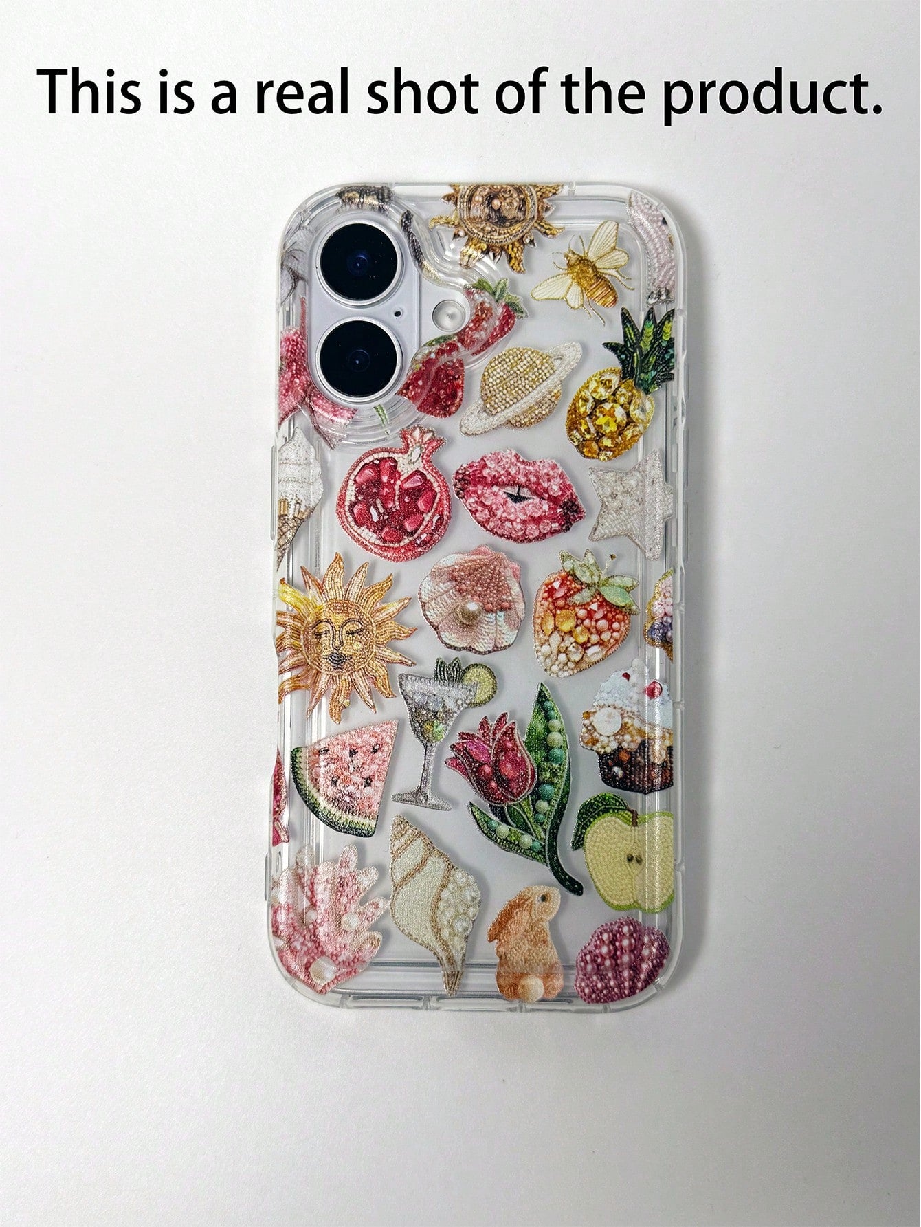 Luxury Sticker TPU Fashion Phone Cases 3D Beaded Collage Style TPU Lip Elements Fashion 1pc Air Bubble Beaded Pomegranate Lips Pattern Full TPU Shockproof Phone Premium Case Compatible With Apple 16 1