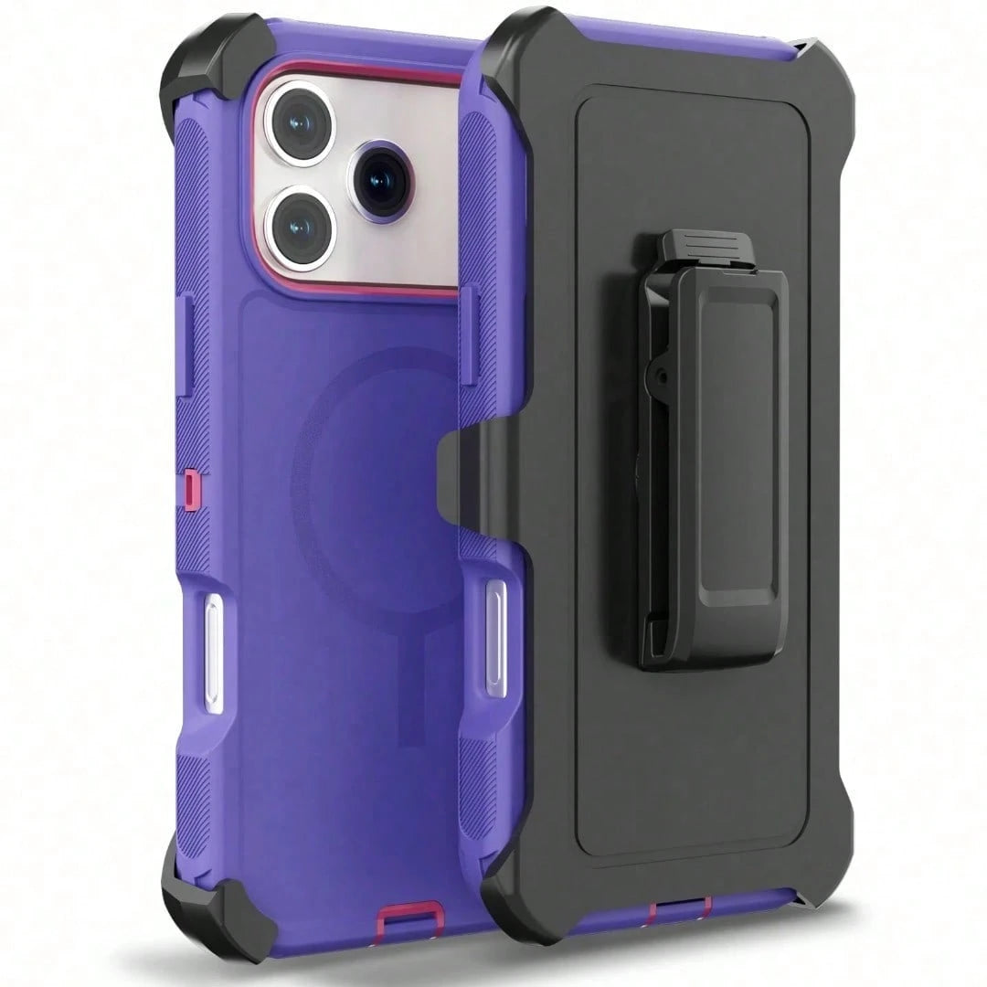 Luxury Textured Grip Armor Case With Magnetic Alignment Rotatable Belt Clip For IPhone 17 16 15 14 Pro Max Fashion Impact Resisting Cover