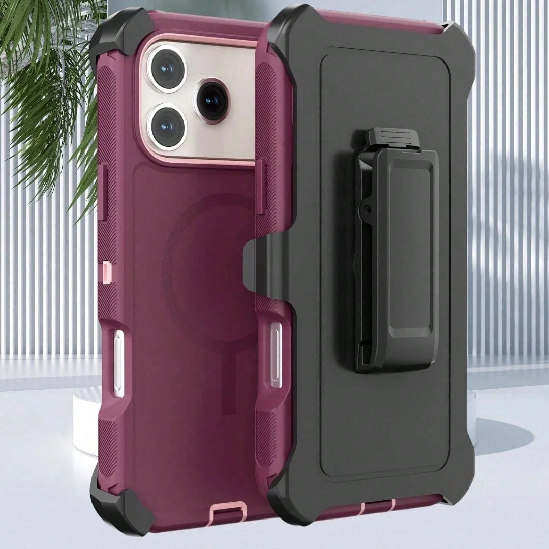 Luxury Textured Grip Armor Case With Magnetic Alignment Rotatable Belt Clip For IPhone 17 16 15 14 Pro Max Fashion Impact Resisting Cover