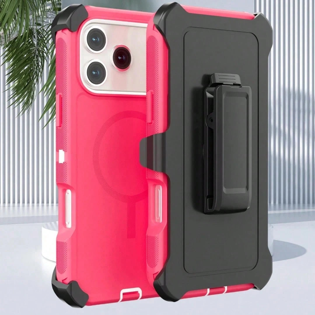 Luxury Textured Grip Armor Case With Magnetic Alignment Rotatable Belt Clip For IPhone 17 16 15 14 Pro Max Fashion Impact Resisting Cover