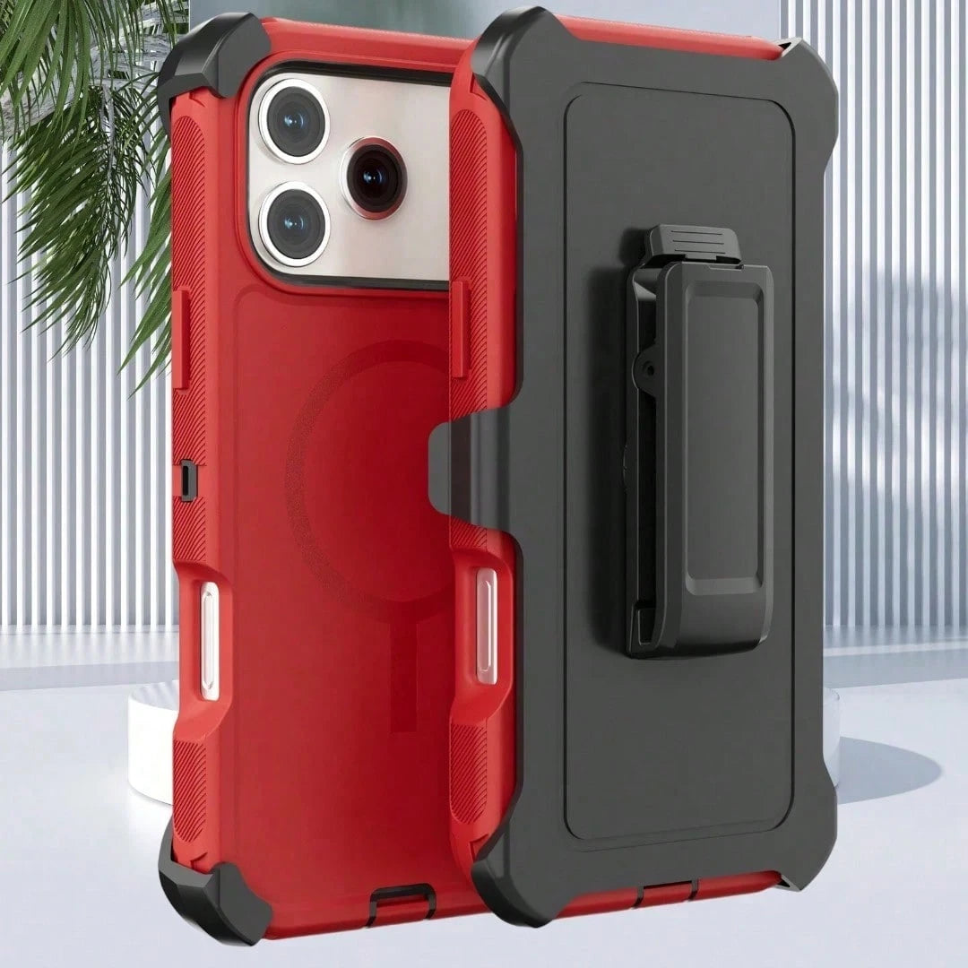 Luxury Textured Grip Armor Case With Magnetic Alignment Rotatable Belt Clip For IPhone 17 16 15 14 Pro Max Fashion Impact Resisting Cover
