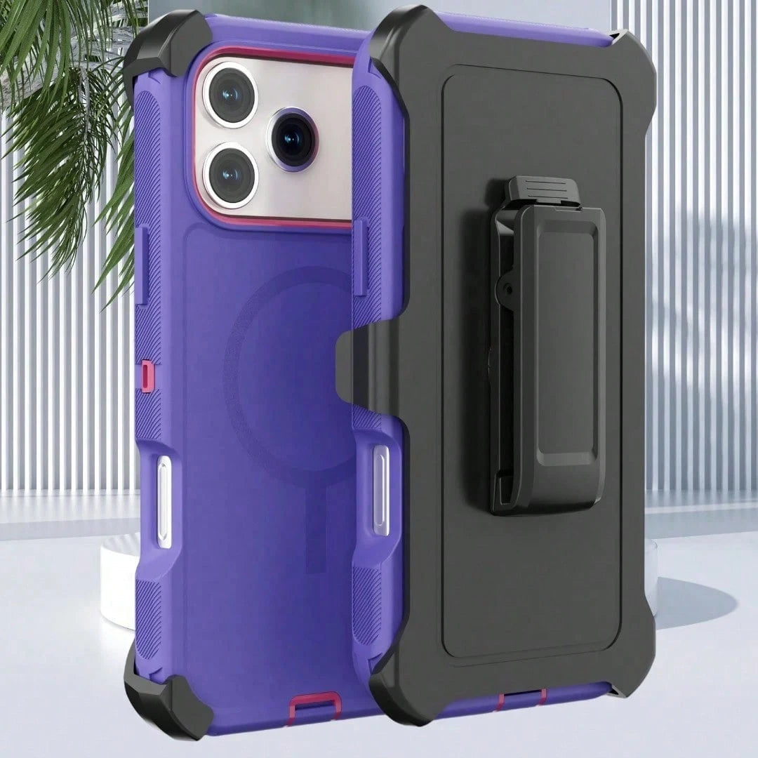 Luxury Textured Grip Armor Case With Magnetic Alignment Rotatable Belt Clip For IPhone 17 16 15 14 Pro Max Fashion Impact Resisting Cover