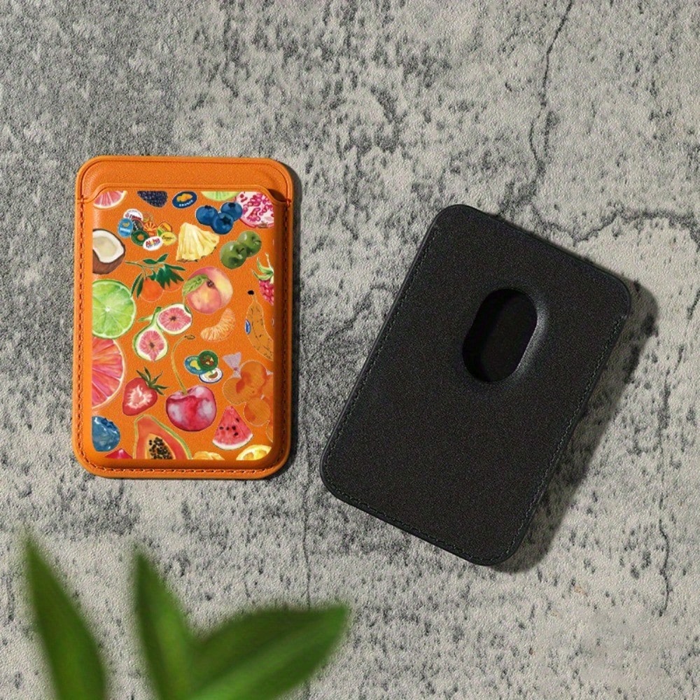 Luxury, Fashionable And Exquisite Colorful Fruit Pattern Imitation PU Leather Magnetic Card Sleeve Compatible With IPhone 16, 15, 14, 13, 12 Pro Max PU Leather Wallet Accessories, Suitable For 1-2 Car