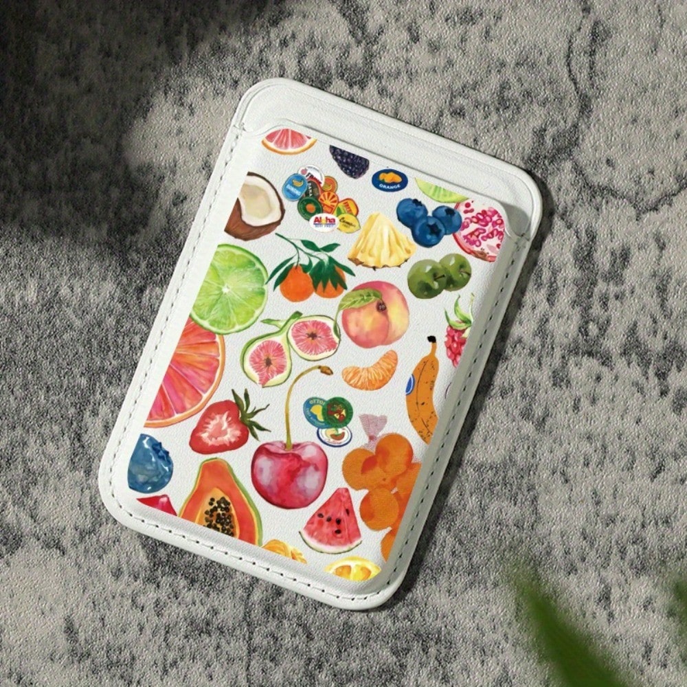 Luxury, Fashionable And Exquisite Colorful Fruit Pattern Imitation PU Leather Magnetic Card Sleeve Compatible With IPhone 16, 15, 14, 13, 12 Pro Max PU Leather Wallet Accessories, Suitable For 1-2 Car