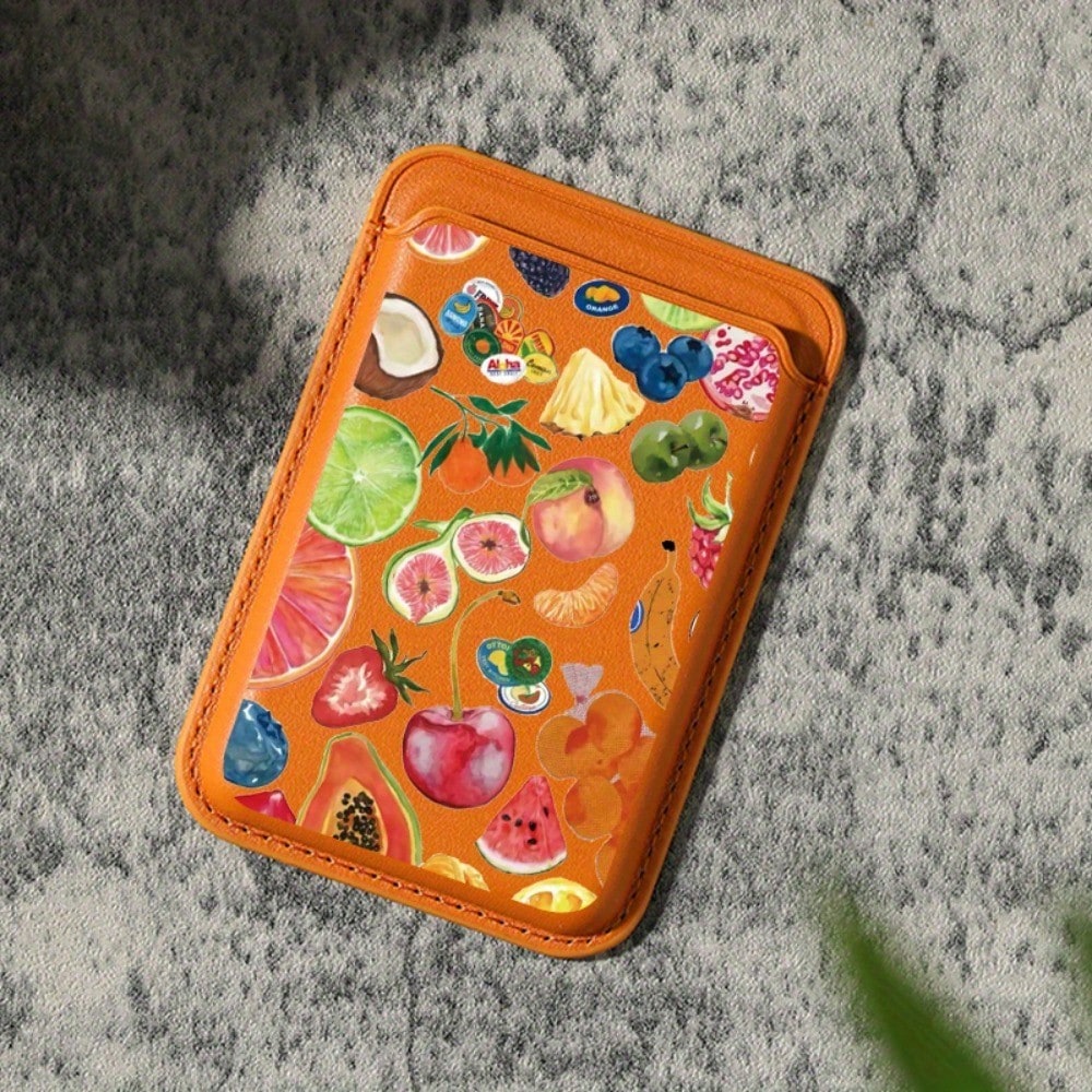 Luxury, Fashionable And Exquisite Colorful Fruit Pattern Imitation PU Leather Magnetic Card Sleeve Compatible With IPhone 16, 15, 14, 13, 12 Pro Max PU Leather Wallet Accessories, Suitable For 1-2 Car