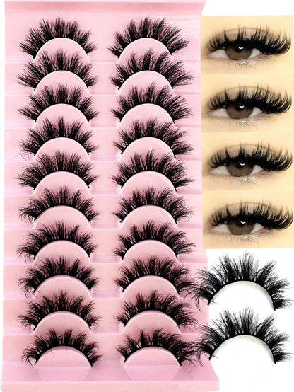 LYBCG 10Pairs Of 3D Fluffy Artificial Mink Eyelashes Slim False Eyelashes Thick False Eyelashes Curling False Eyelashes 3D Natural False Eyelashes Suitable For Holiday Parties False Eyelashes Cat Eye