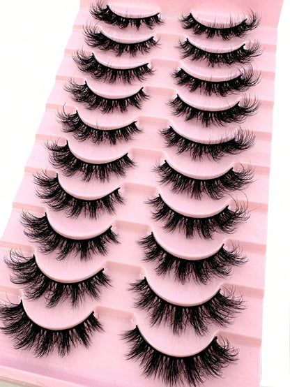 LYBCG 10Pairs Of 3D Fluffy Artificial Mink Eyelashes Slim False Eyelashes Thick False Eyelashes Curling False Eyelashes 3D Natural False Eyelashes Suitable For Holiday Parties False Eyelashes Cat Eye