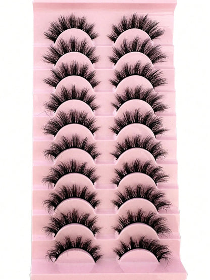 LYBCG 10Pairs Of 3D Fluffy Artificial Mink Eyelashes Slim False Eyelashes Thick False Eyelashes Curling False Eyelashes 3D Natural False Eyelashes Suitable For Holiday Parties False Eyelashes Cat Eye
