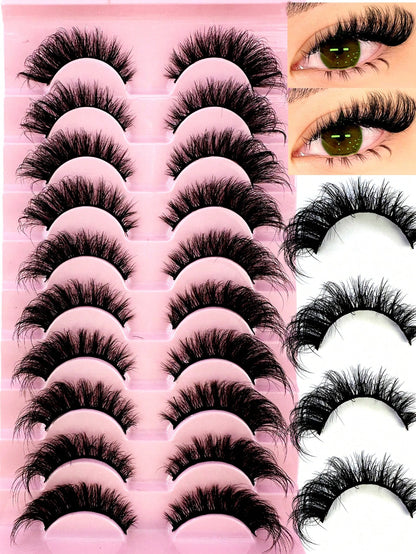 LYBCG 10Pairs Of 3D Fluffy Artificial Mink Eyelashes Slim False Eyelashes Thick False Eyelashes Curling False Eyelashes 3D Natural False Eyelashes Suitable For Holiday Parties False Eyelashes Cat Eye
