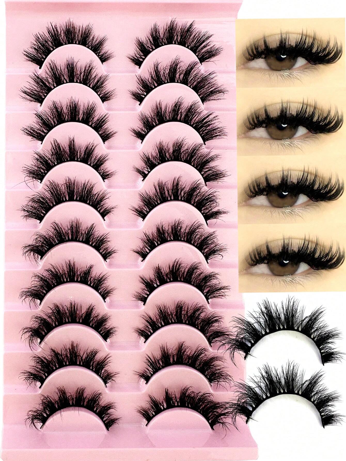 LYBCG 10Pairs Of 3D Fluffy Artificial Mink Eyelashes Slim False Eyelashes Thick False Eyelashes Curling False Eyelashes 3D Natural False Eyelashes Suitable For Holiday Parties False Eyelashes Cat Eye