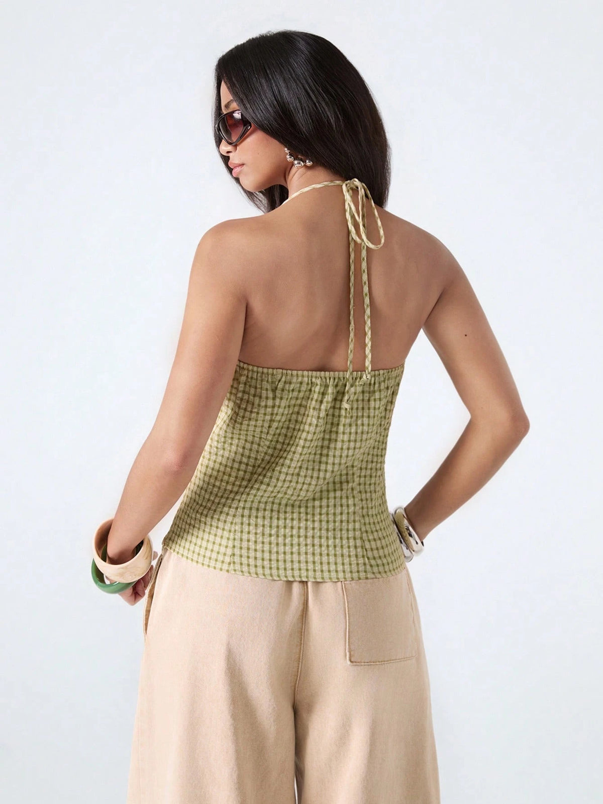 LYSMO 2026 New Arrive Minimalism Spring/Summer Women's Plaid Halter Neck Camisole,Summer Top