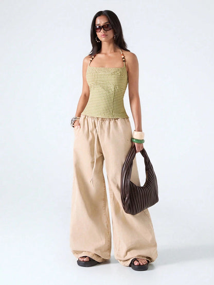 LYSMO 2026 New Arrive Minimalism Spring/Summer Women's Plaid Halter Neck Camisole,Summer Top