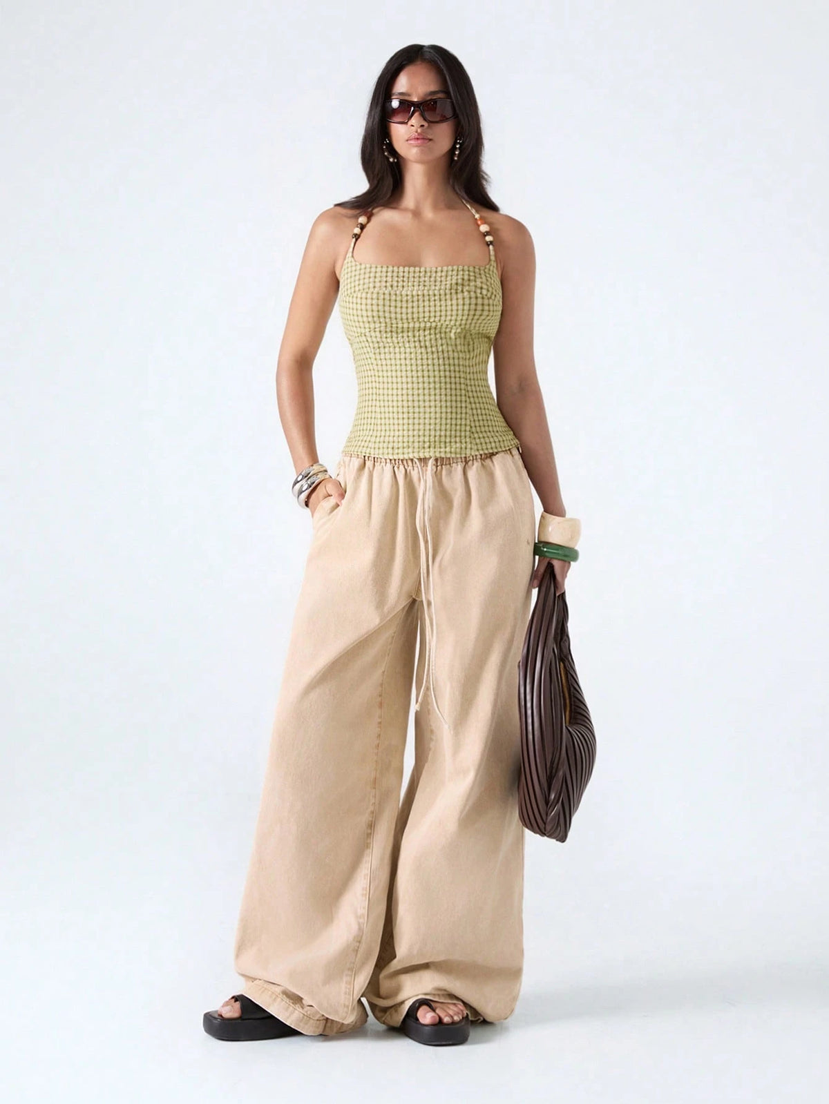 LYSMO 2026 New Arrive Minimalism Spring/Summer Women's Plaid Halter Neck Camisole,Summer Top