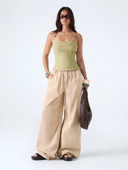 LYSMO 2026 New Arrive Minimalism Spring/Summer Women's Plaid Halter Neck Camisole,Summer Top