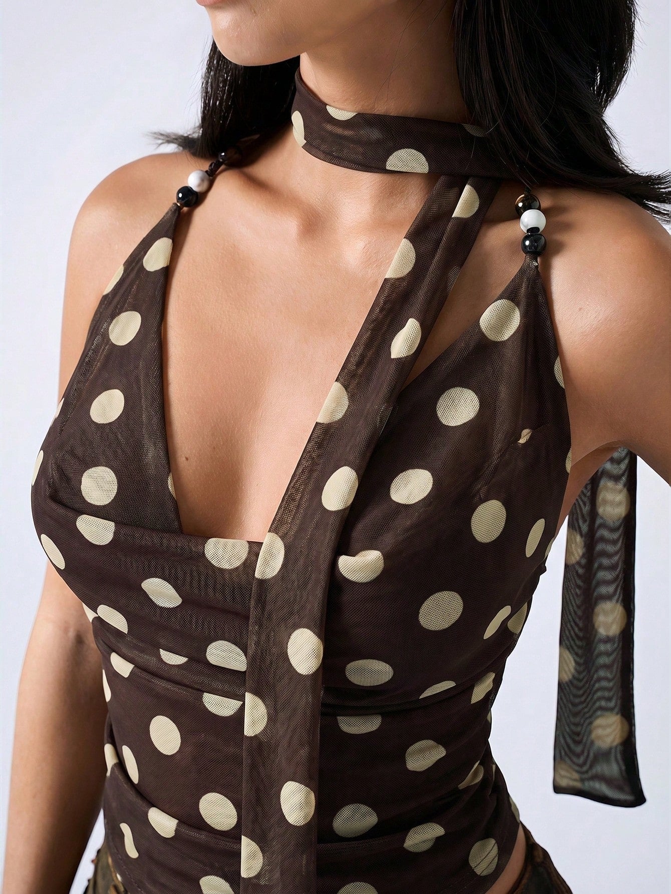 LYSMO 2026 New Minimalist Polka Dot Print Backless Beaded Pleated Fashionable Versatile Casual Camisole For Spring/Summer,Summer Top