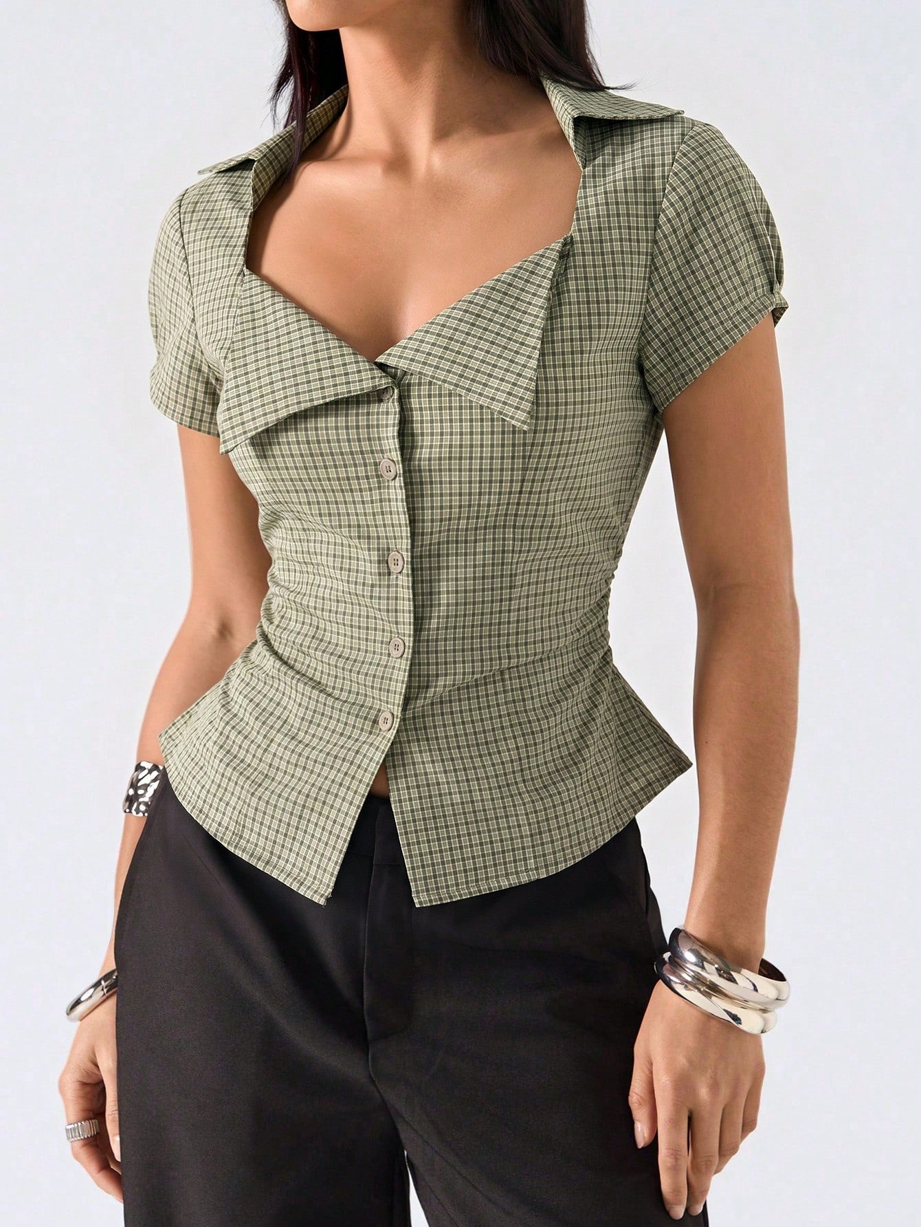 LYSMO 2026 New Minimalist Spring/Summer Women's Fashion Plaid Belted Shirt, Summer Blouse,Summer Top