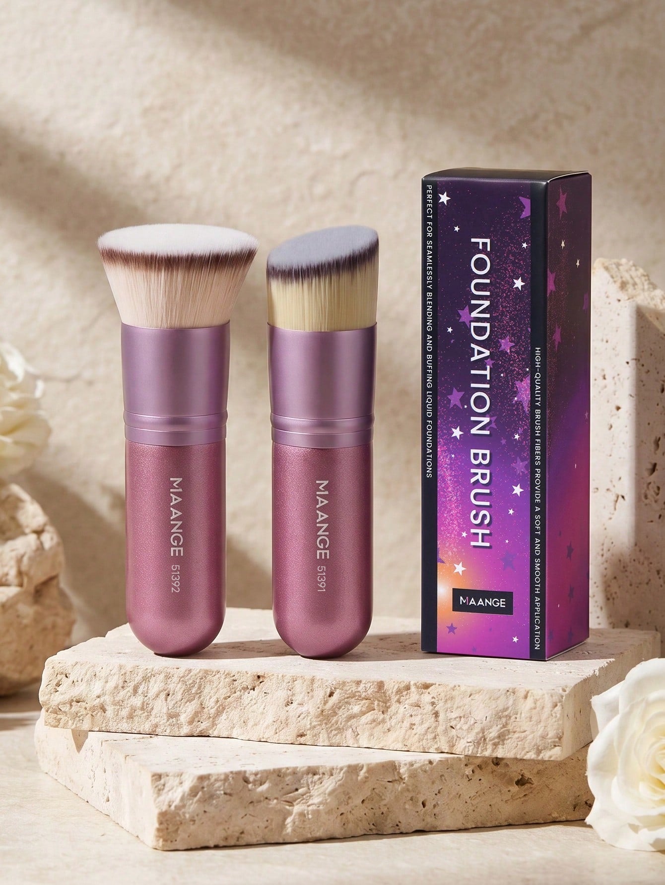MAANGE 1/2pcs Flat Head Foundation Brush, Large Makeup Brush, Beauty Tool, Great Gift, Convenient To Carry, Travel Essential.