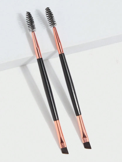 MAANGE 2pcs Dual-Ended Eyebrow Brush Set, Makeup Tool, Soft Fiber Material, Portable, Travel Essential, Eyebrow Brush, Eyeshadow Brush, Spiral Brush