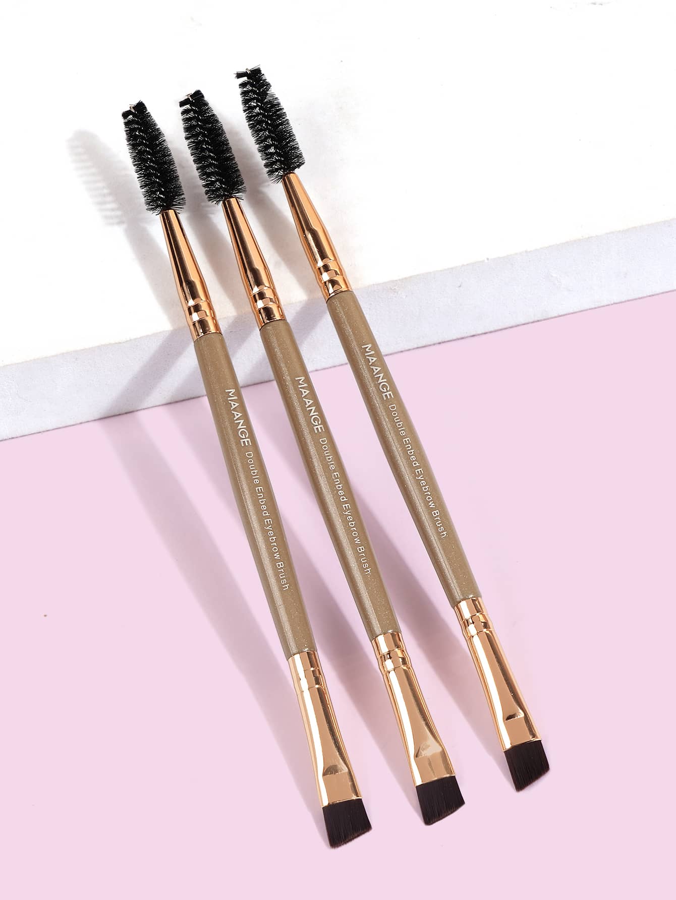 MAANGE 3pcs Professional Dual-Ended Eyebrow Brush Set, Makeup Tools, Soft Fibers, Convenient Carry, Travel Essential, Eyebrow Brush, Eyeshadow Brush, Spiral Brush