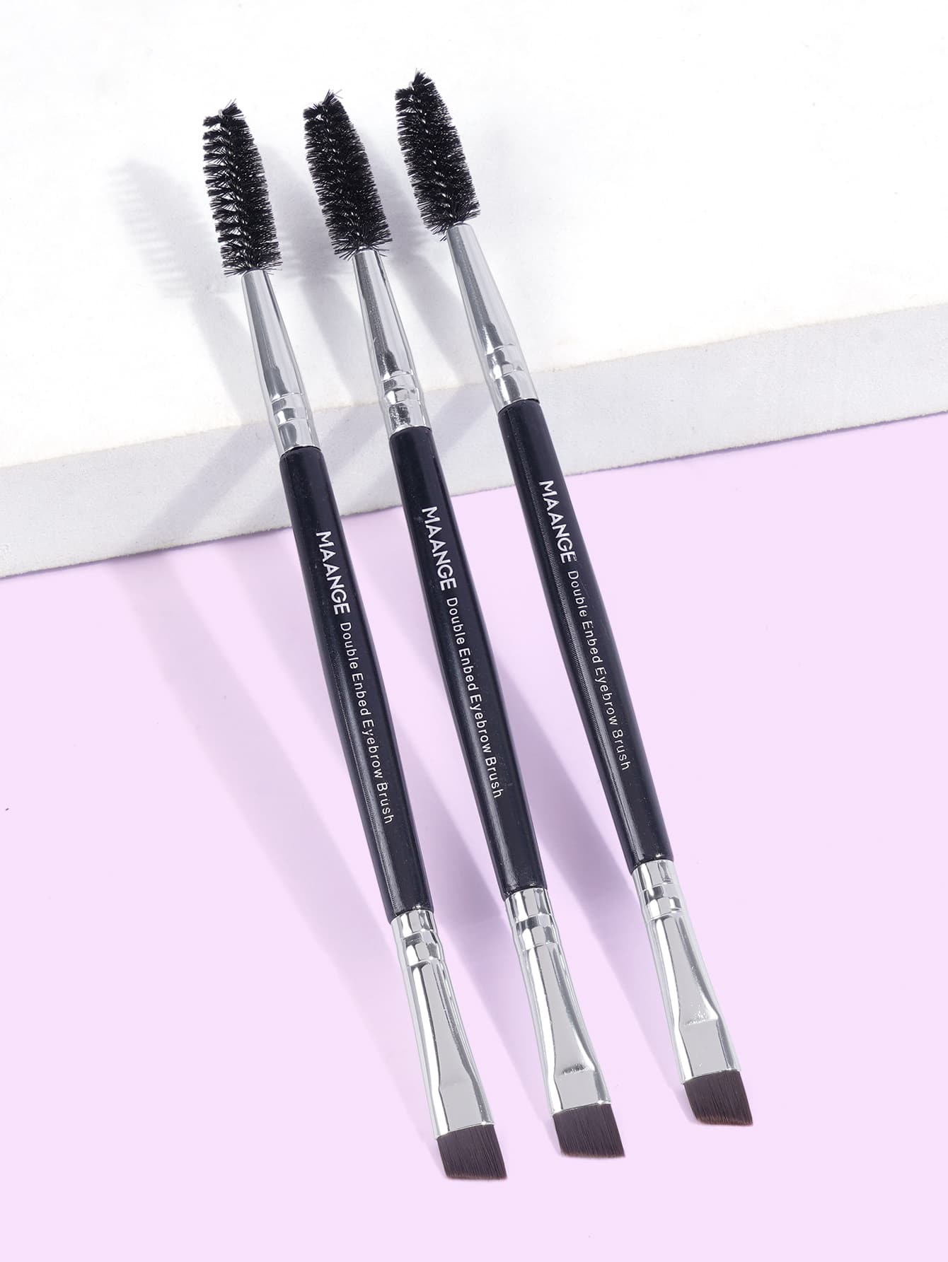 MAANGE 3pcs Professional Dual-Ended Eyebrow Brush Set, Makeup Tools, Soft Fibers, Convenient Carry, Travel Essential, Eyebrow Brush, Eyeshadow Brush, Spiral Brush