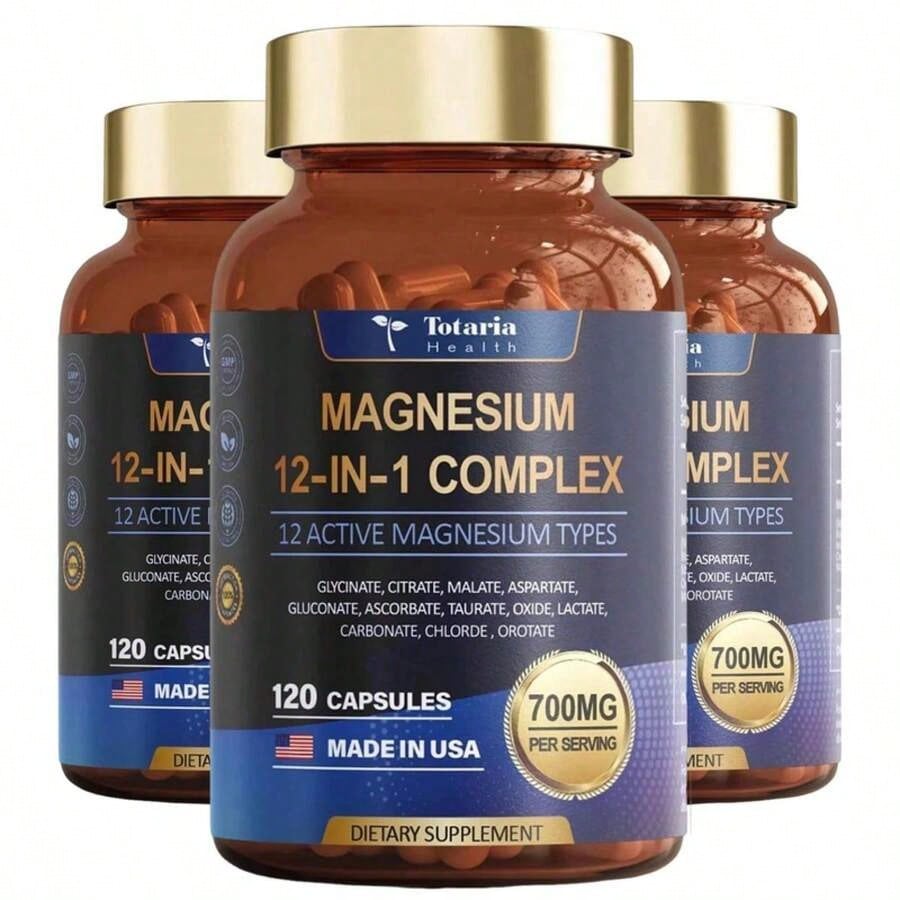 Magnesium 12-In-1 Complex 700mg – 3-Pack – High Absorption With 4 Types Of Magnesium – Bone, Muscle & Energy Support – Non-GMO – Best Value Bundle – Limited Time Offer