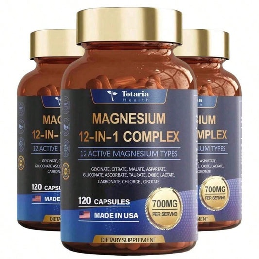 Magnesium 12-In-1 Complex 700mg – 3-Pack – High Absorption With 4 Types Of Magnesium – Bone, Muscle & Energy Support – Non-GMO – Best Value Bundle – Limited Time Offer
